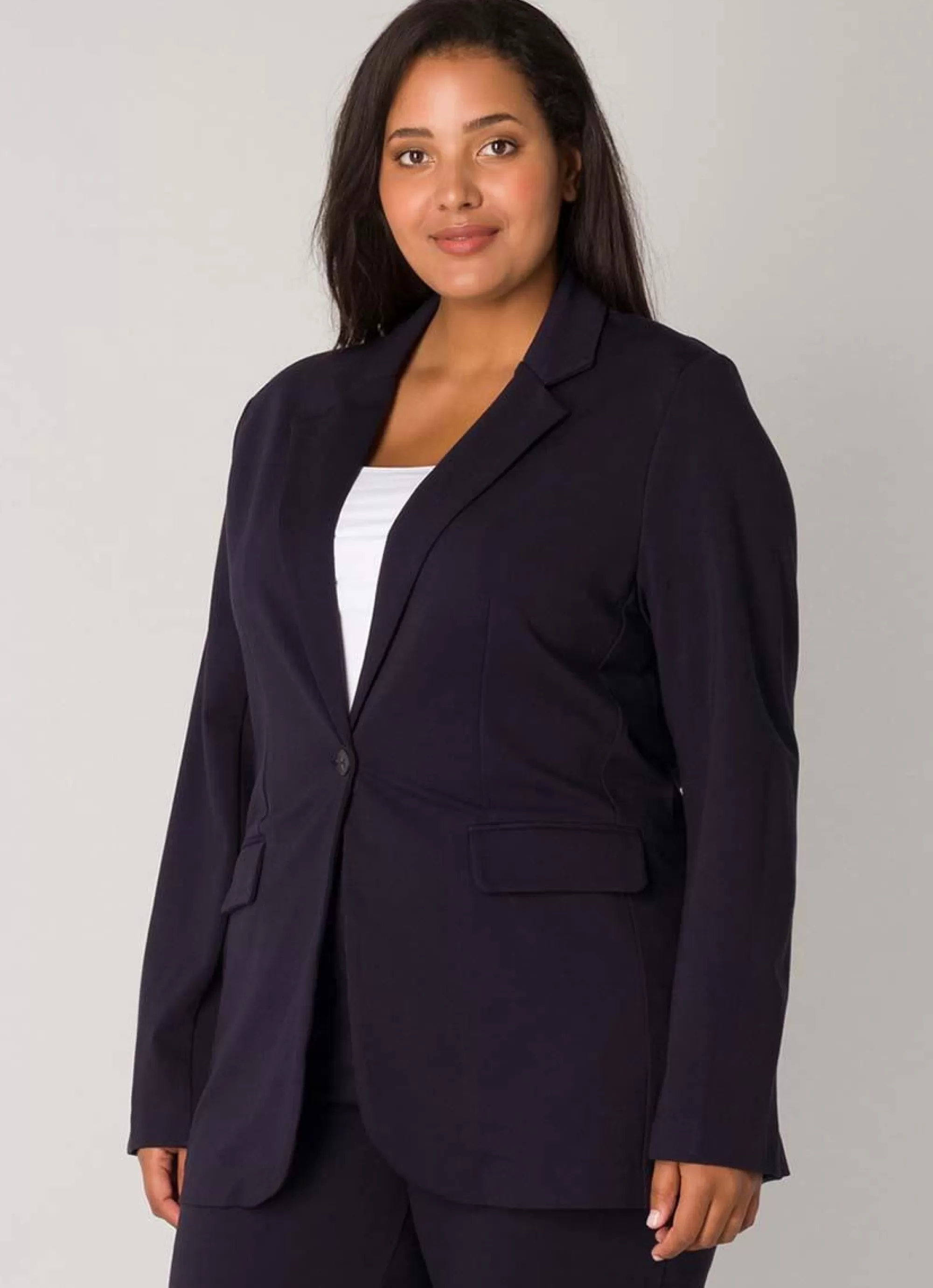 New Base Level Curvy Blazer Yacey 080 Dark Blue