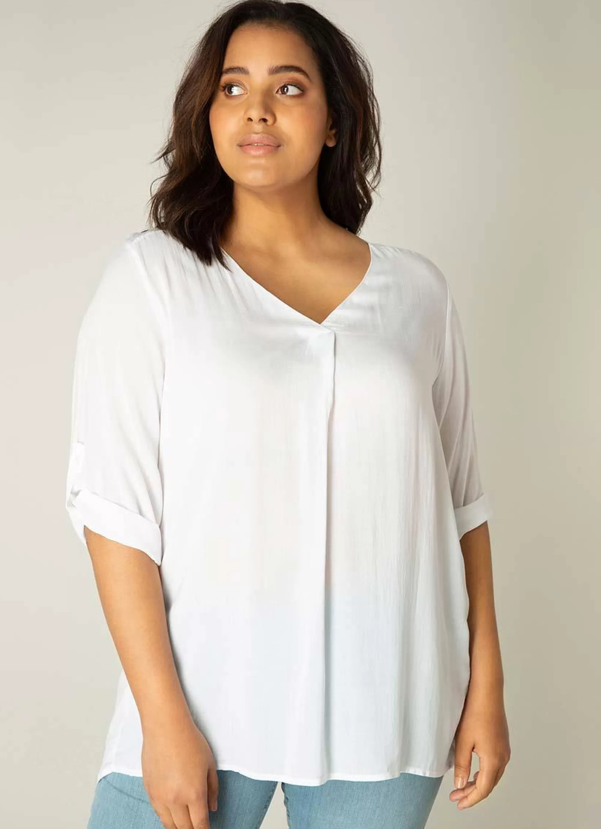 Sale Base Level Curvy Blouse Airene 012 White