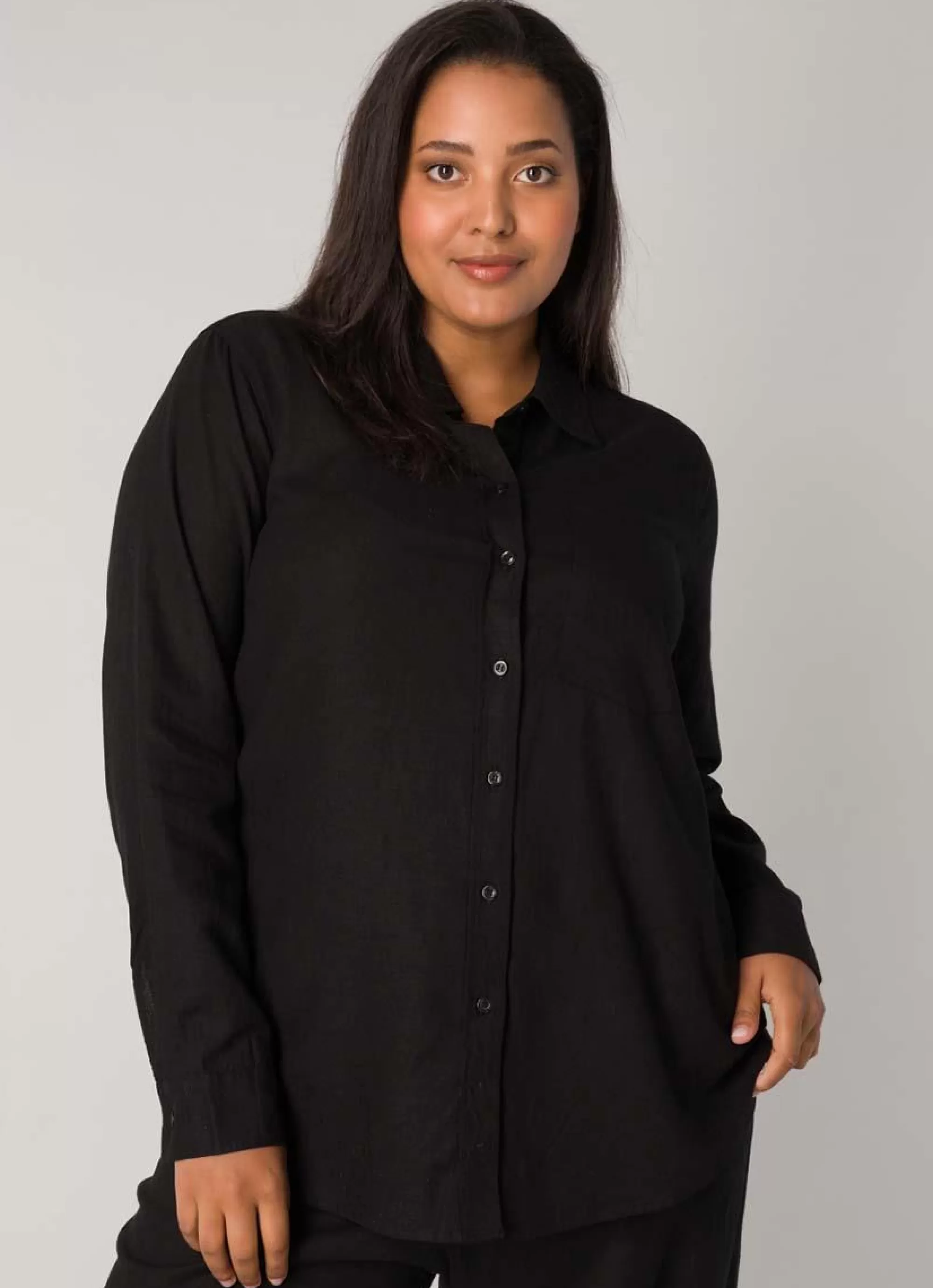 Best Sale Base Level Curvy Linnen Blouse Yaella 087 Black