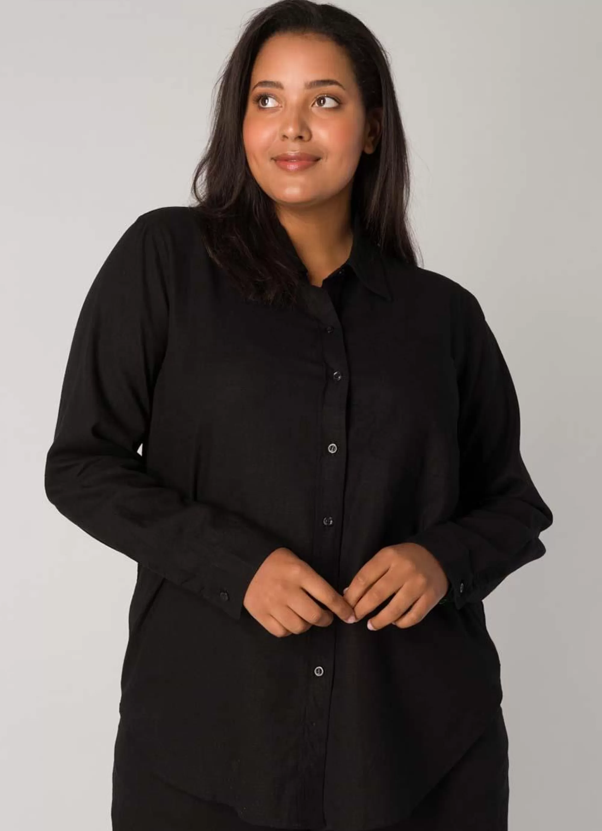 Best Sale Base Level Curvy Linnen Blouse Yaella 087 Black