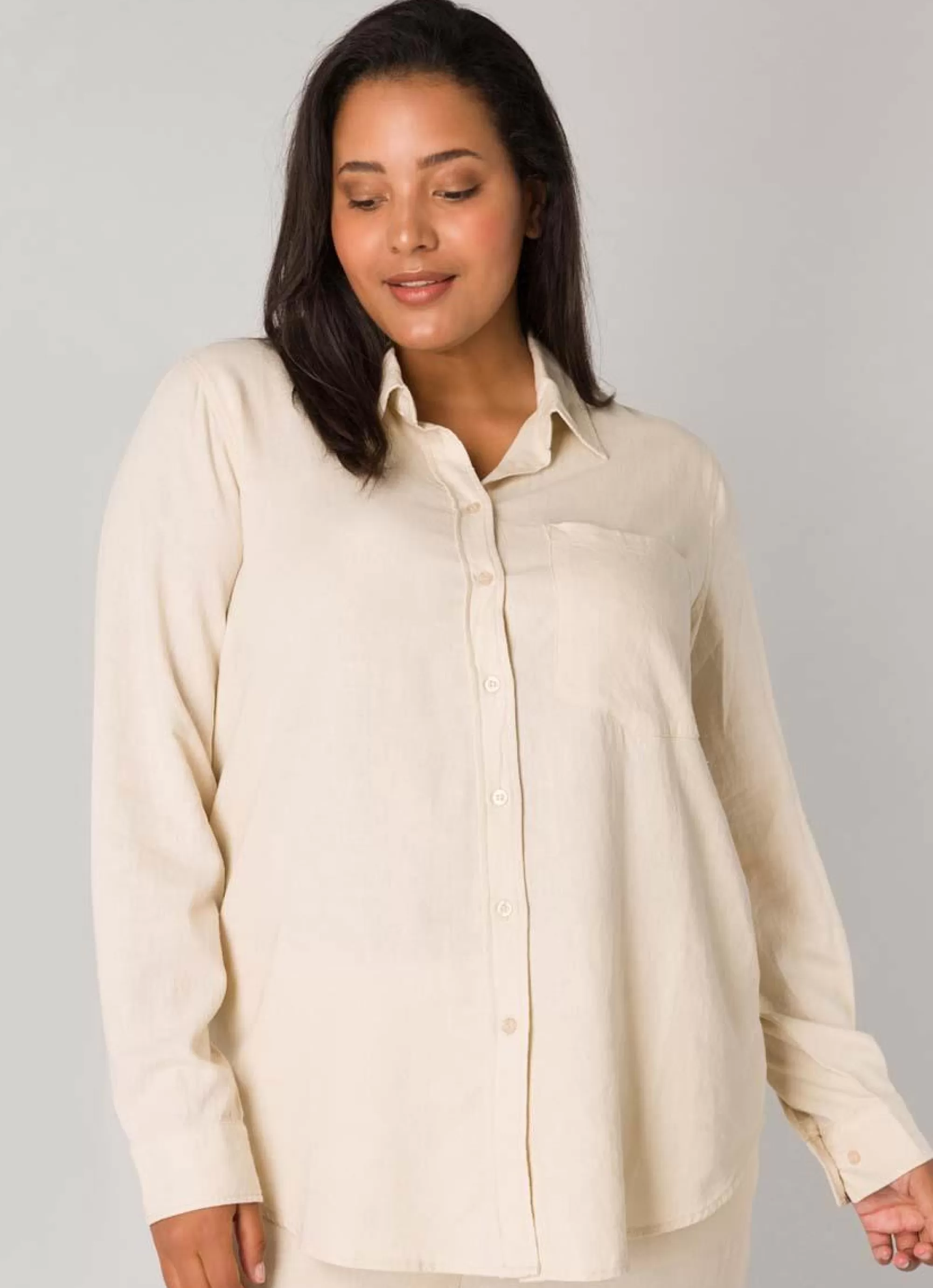 Best Sale Base Level Curvy Linnen Blouse Yaella 087 Light Beige