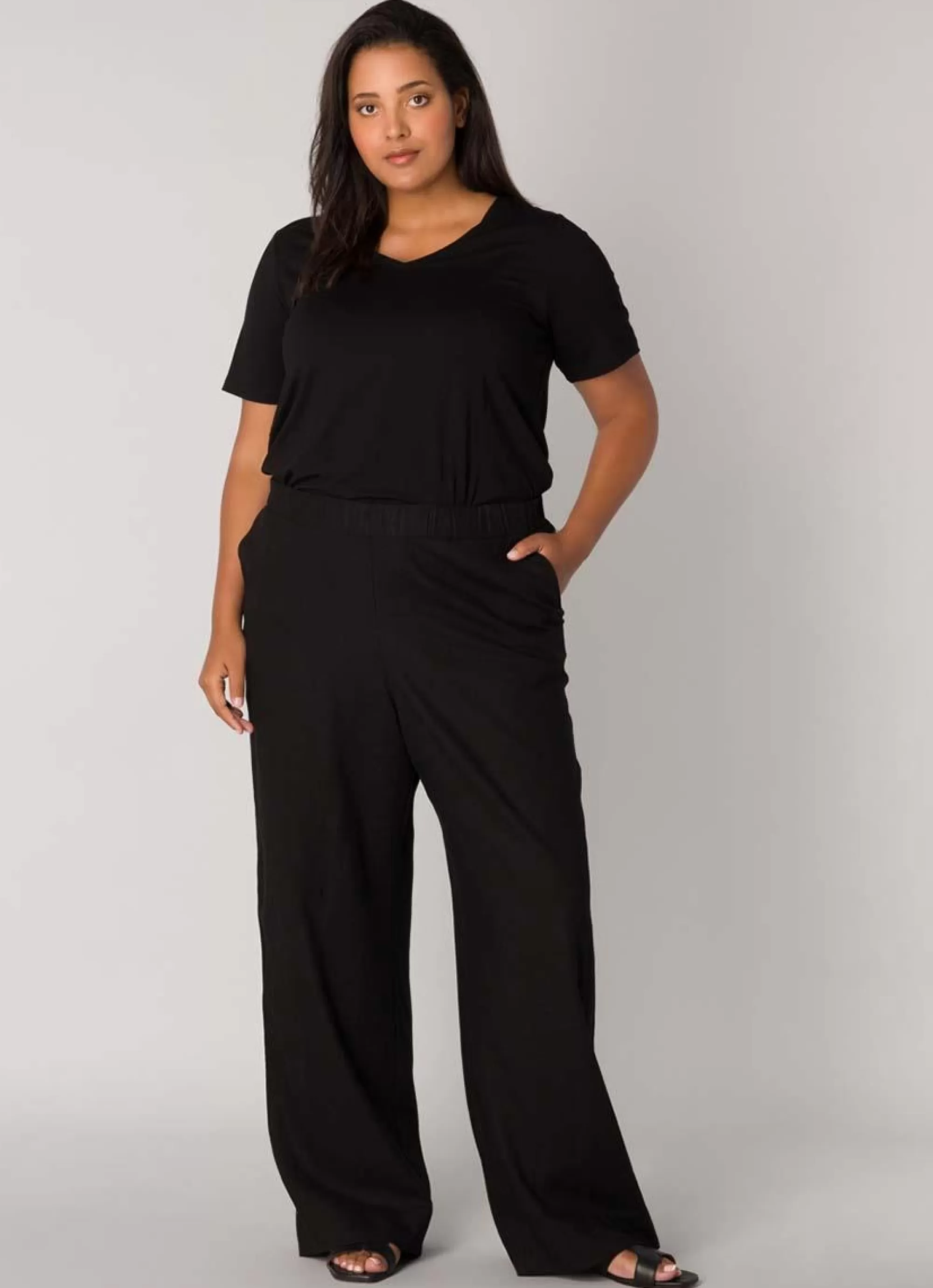 Fashion Base Level Curvy Linnen Broek Yula 085 Black