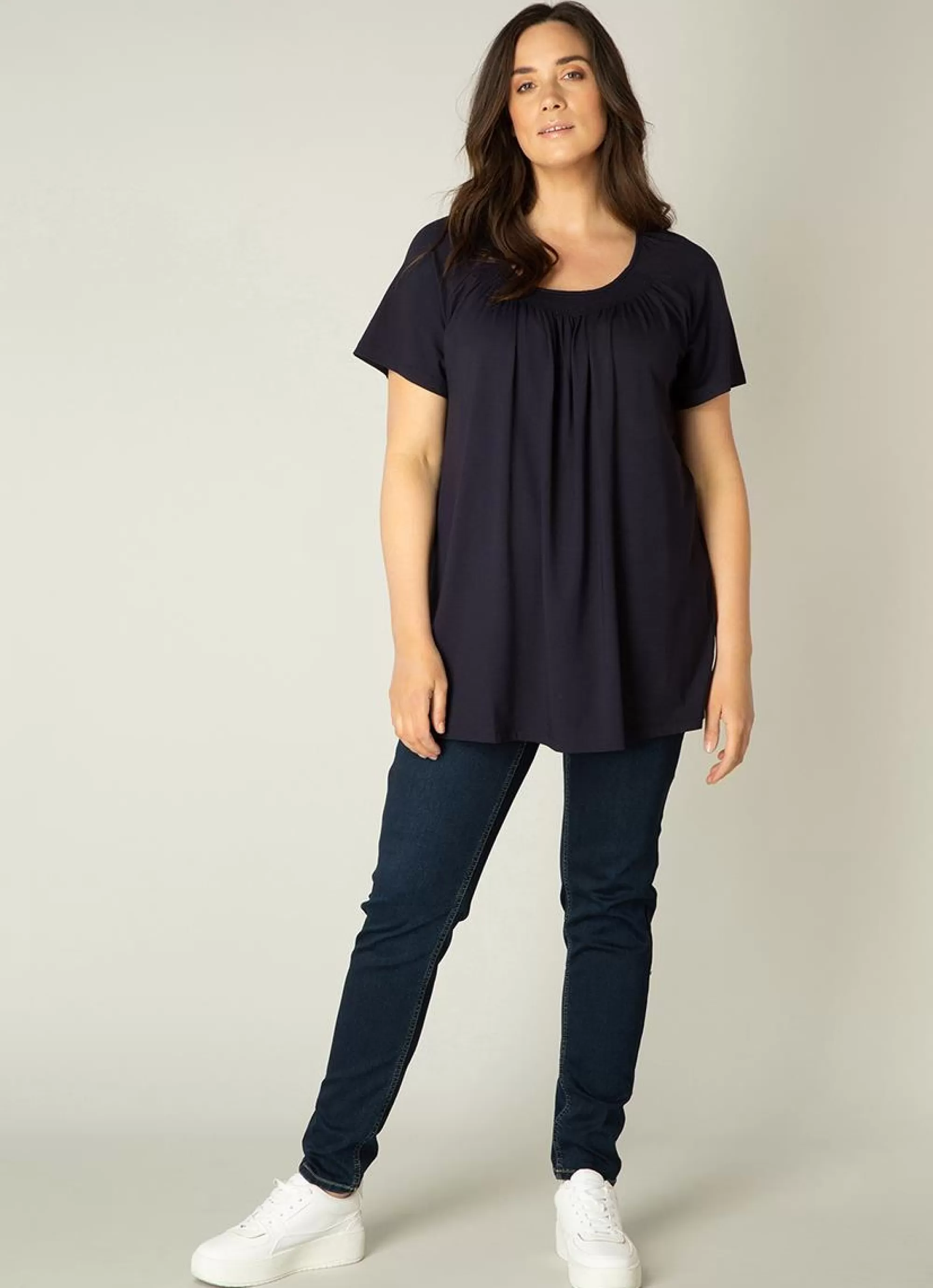 Hot Base Level Curvy Shirt Yokia 004 Dark Blue