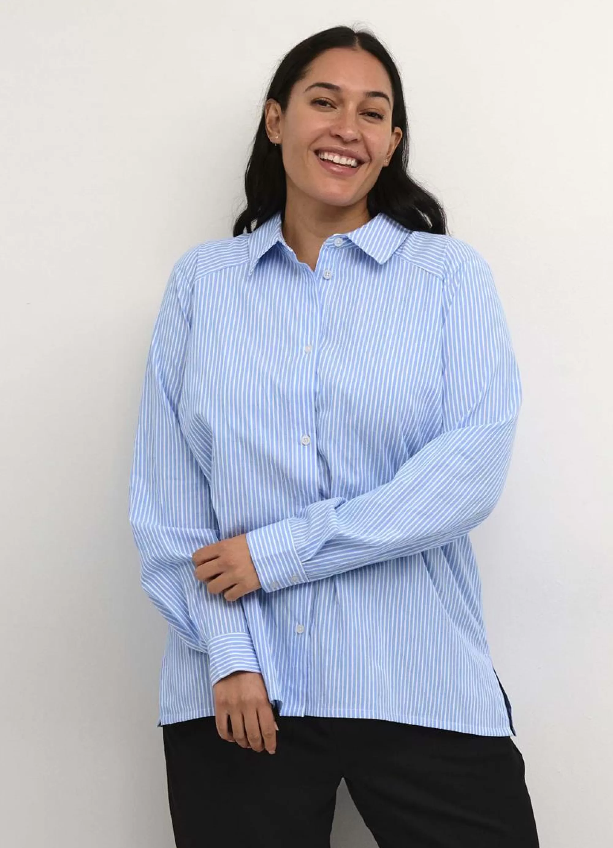 Online Kaffe Curve Blouse Debra 10582172 - 105472 Chalk/Blue Stripe