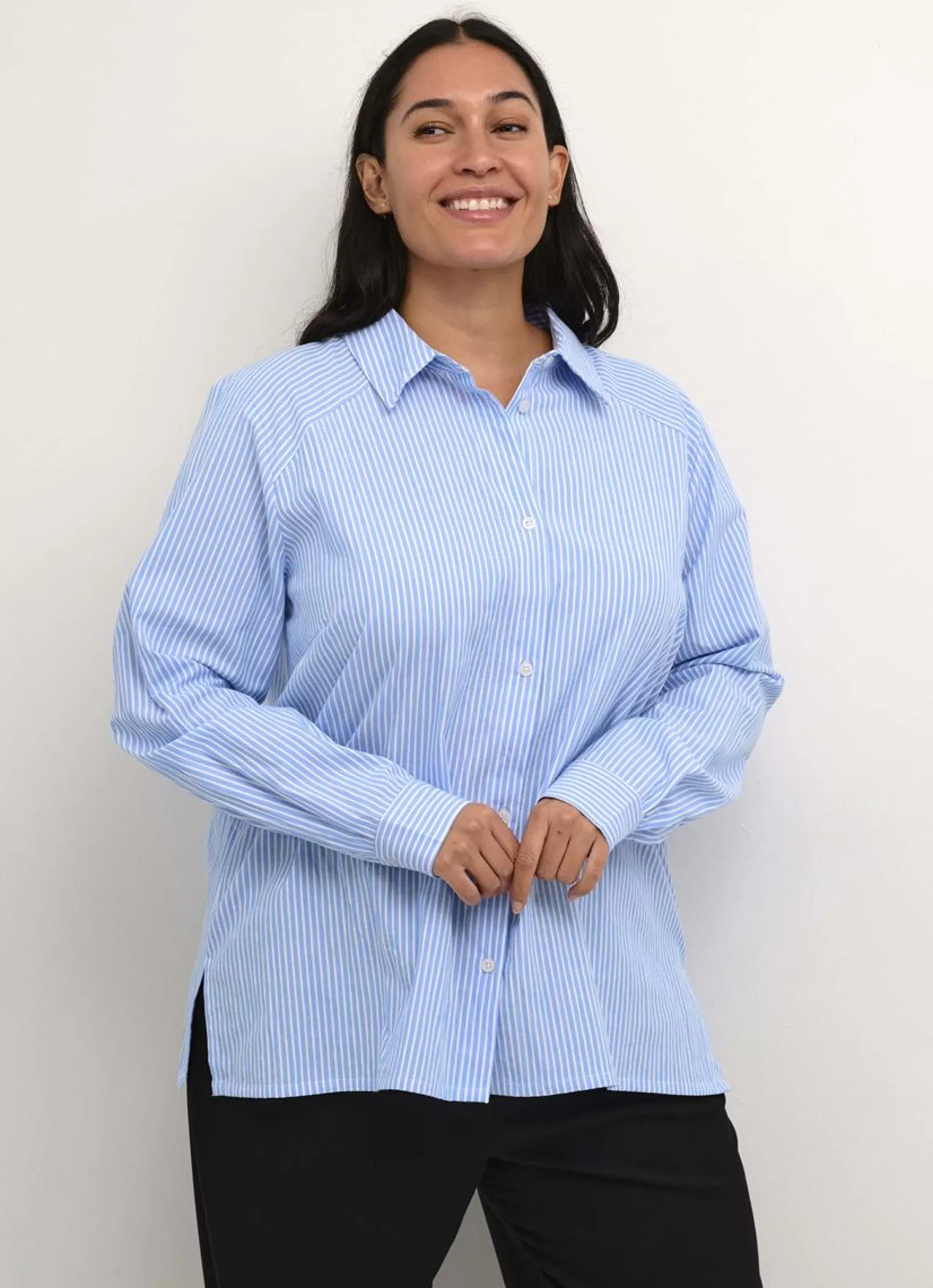 Online Kaffe Curve Blouse Debra 10582172 - 105472 Chalk/Blue Stripe