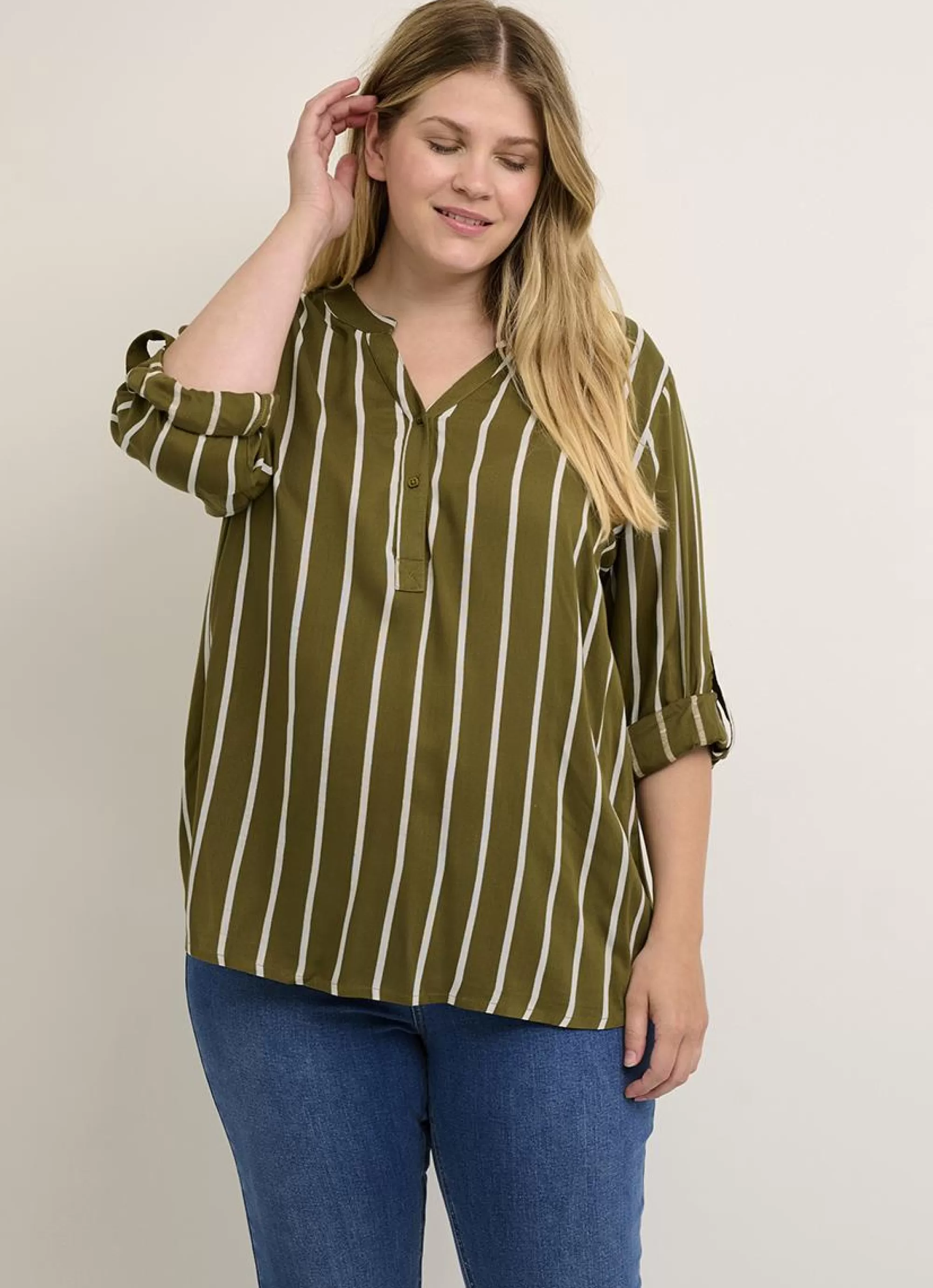 Fashion * Kaffe Curve Blouse Sida 10580350 - 103857 Lizard/Chalk Stripe