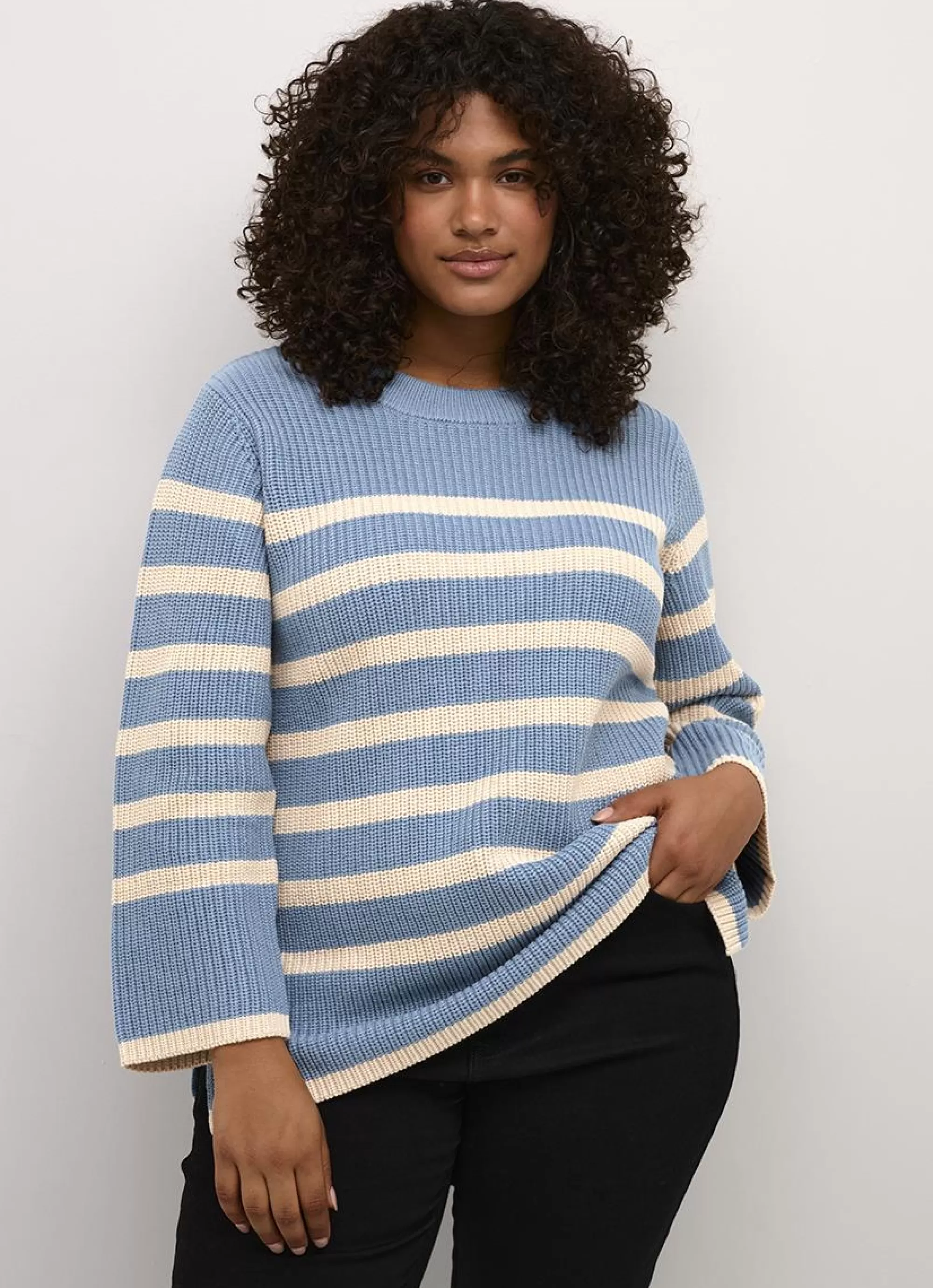 Flash Sale Kaffe Curve Pullover Milla 10581277 - 105295 Faded Denim/Sand Stripe