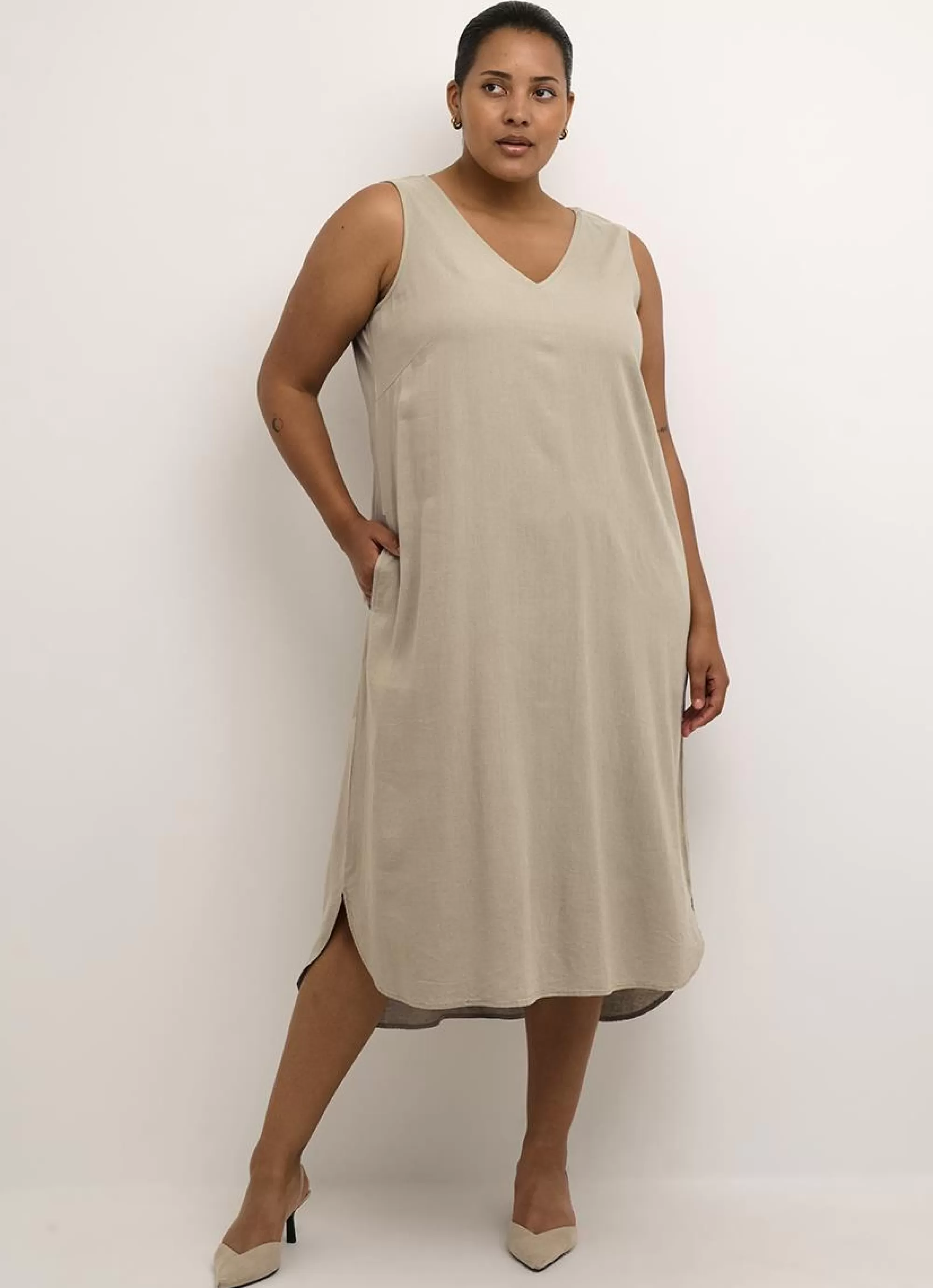 New Kaffe Curve Sleeveless Dress Mille 10582214 - 171109 Chinchilla