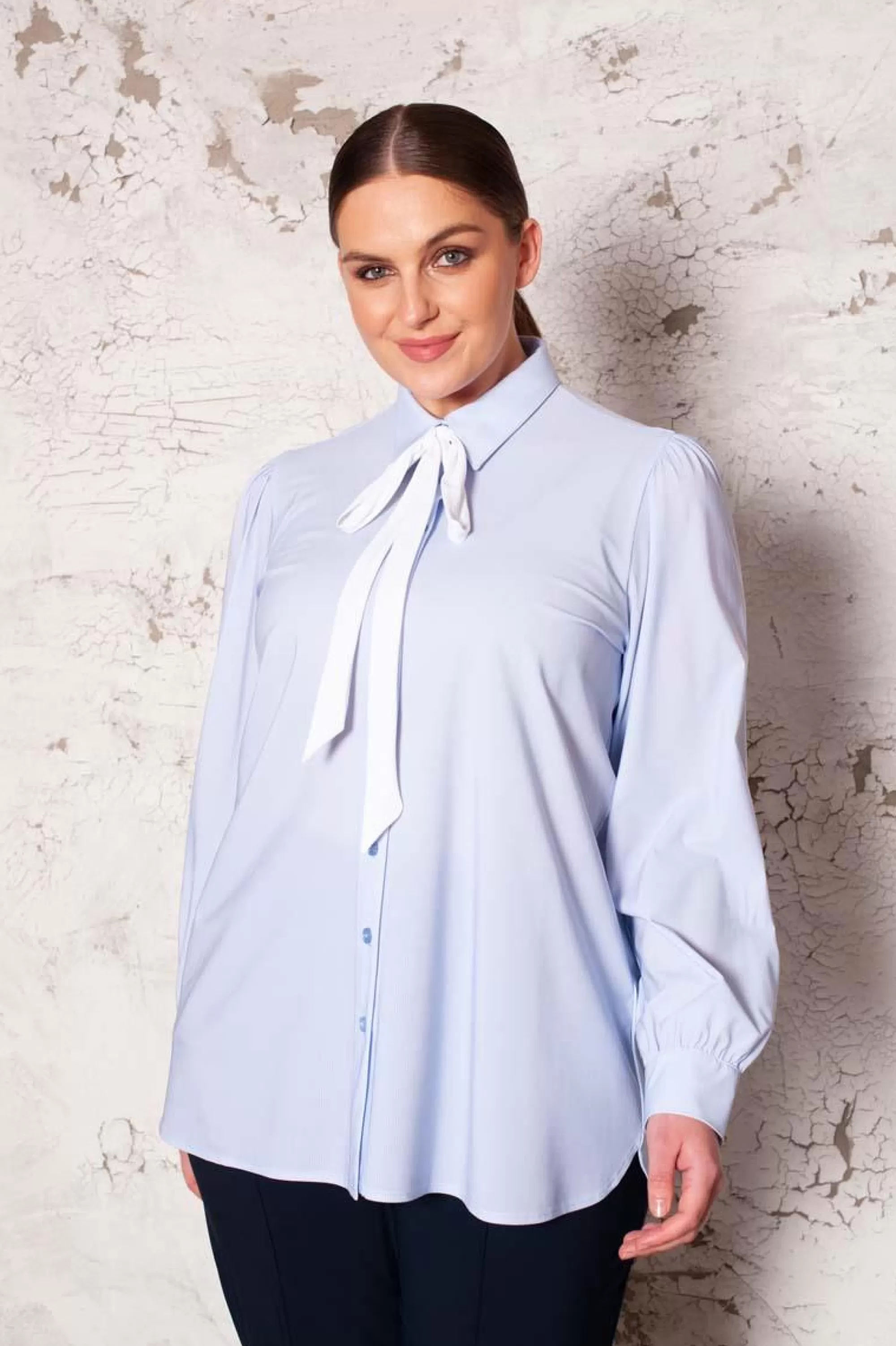 Store Plusbasics Blouse Puffed Travel 10231544 - 4244 Licht Blauw / Wit