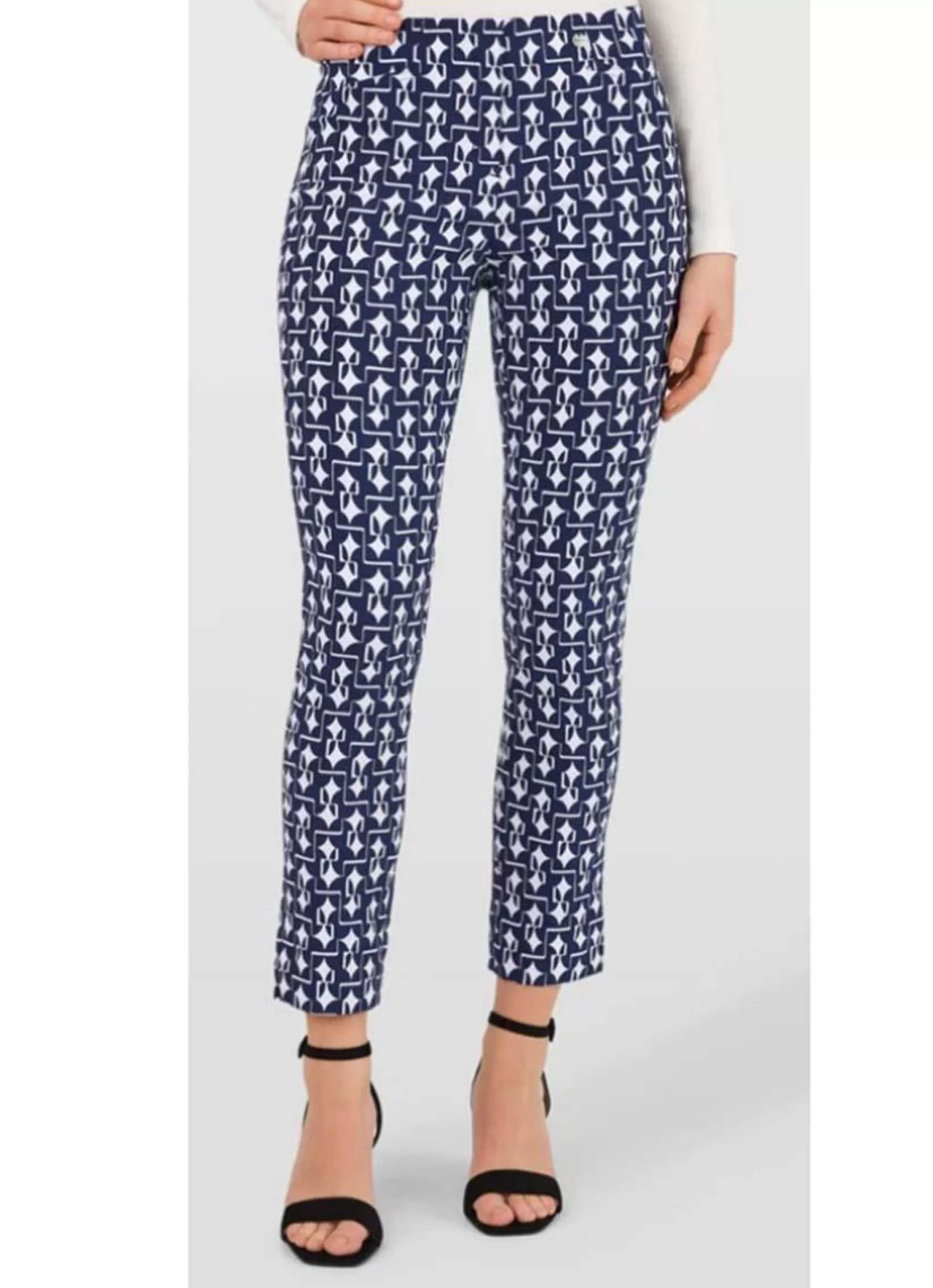 Fashion Robell Broek Holly 52470-5467-69 Marineblauw/Wit