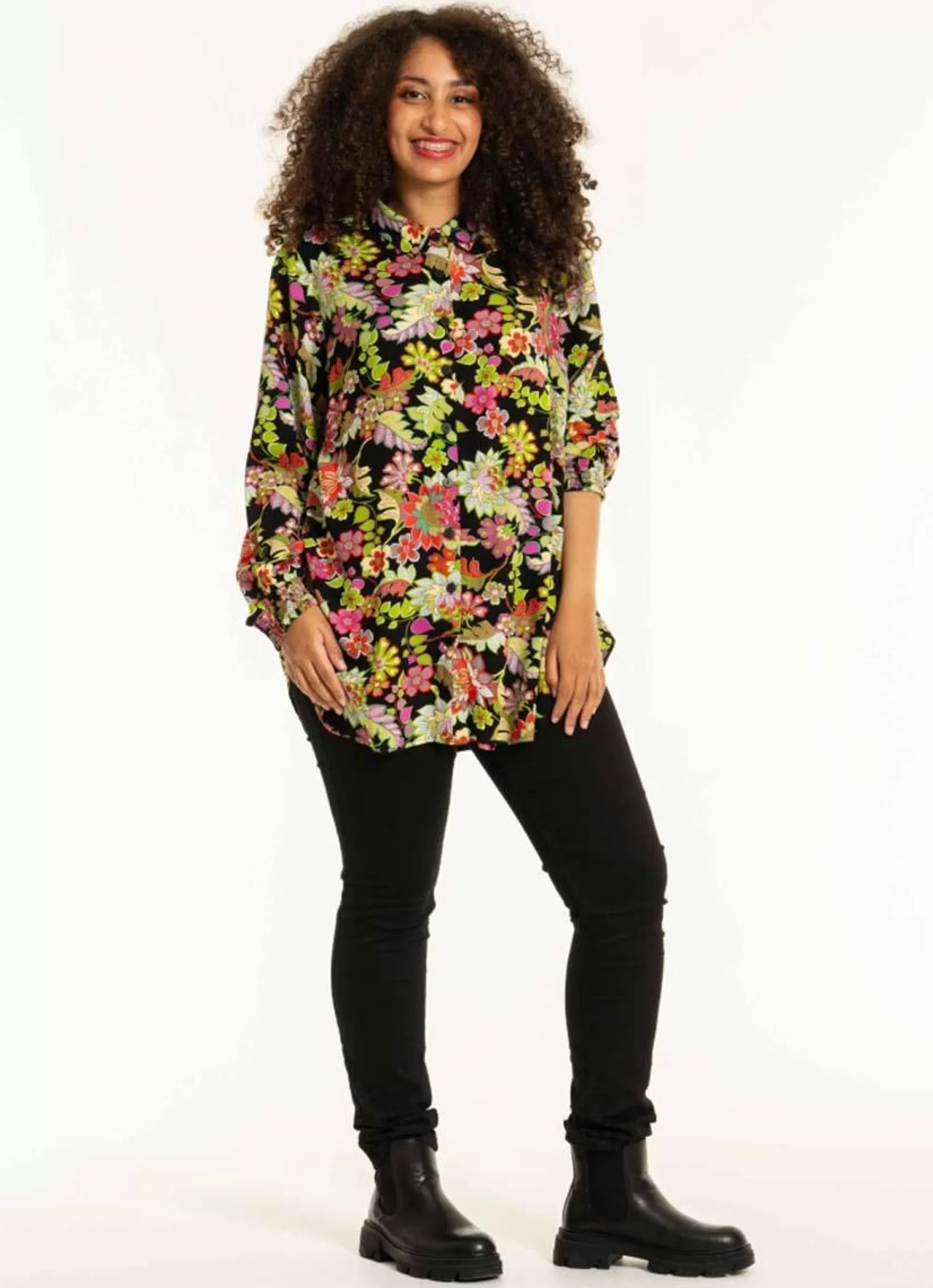 Shop Studio Blouse Bitta S242879 - Black With Lime Flowers