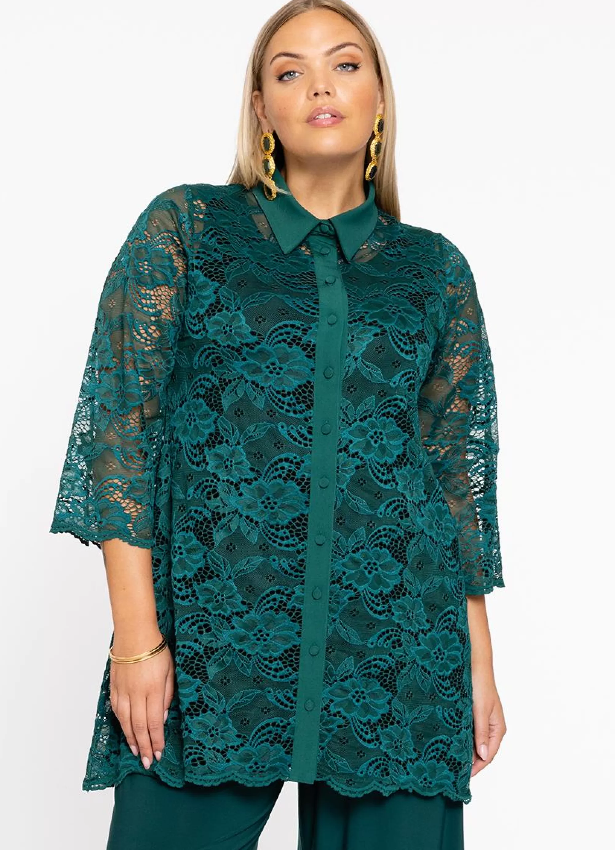 Discount Yoek Blouse Collar Lace 213760 - 242 Dark Green