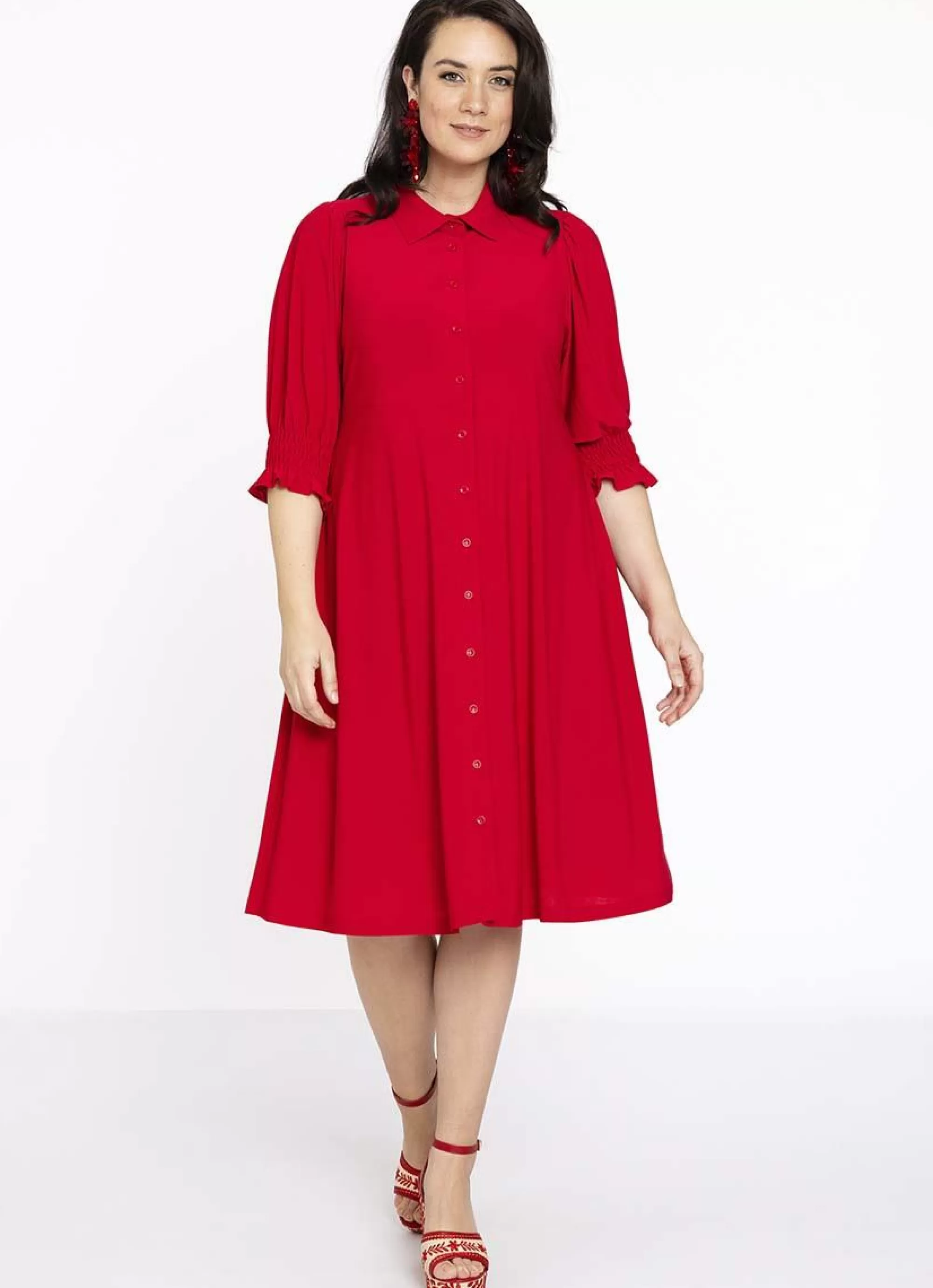 Shop Yoek Dress Buttoned Dolce 1607237 - 260 Red