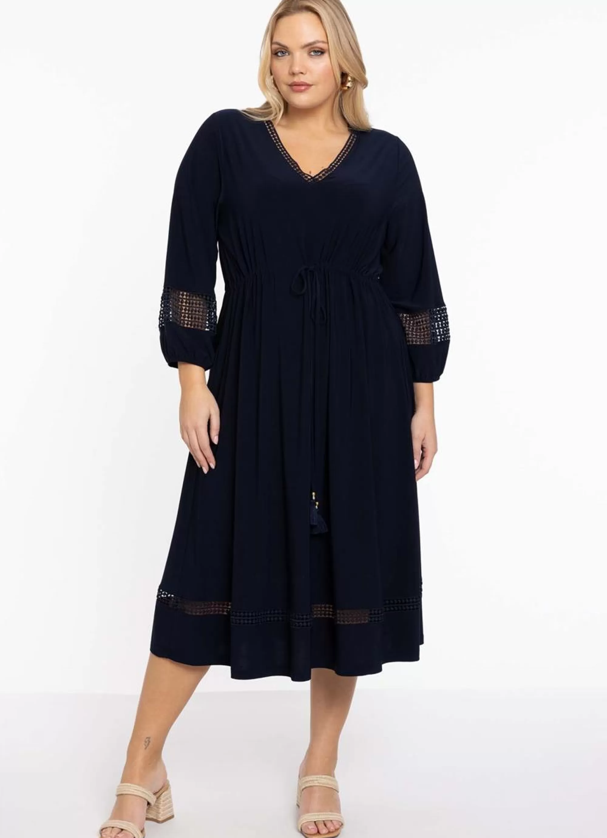 Store Yoek Dress Lace Strips Dolce My237110 - 230 Navy