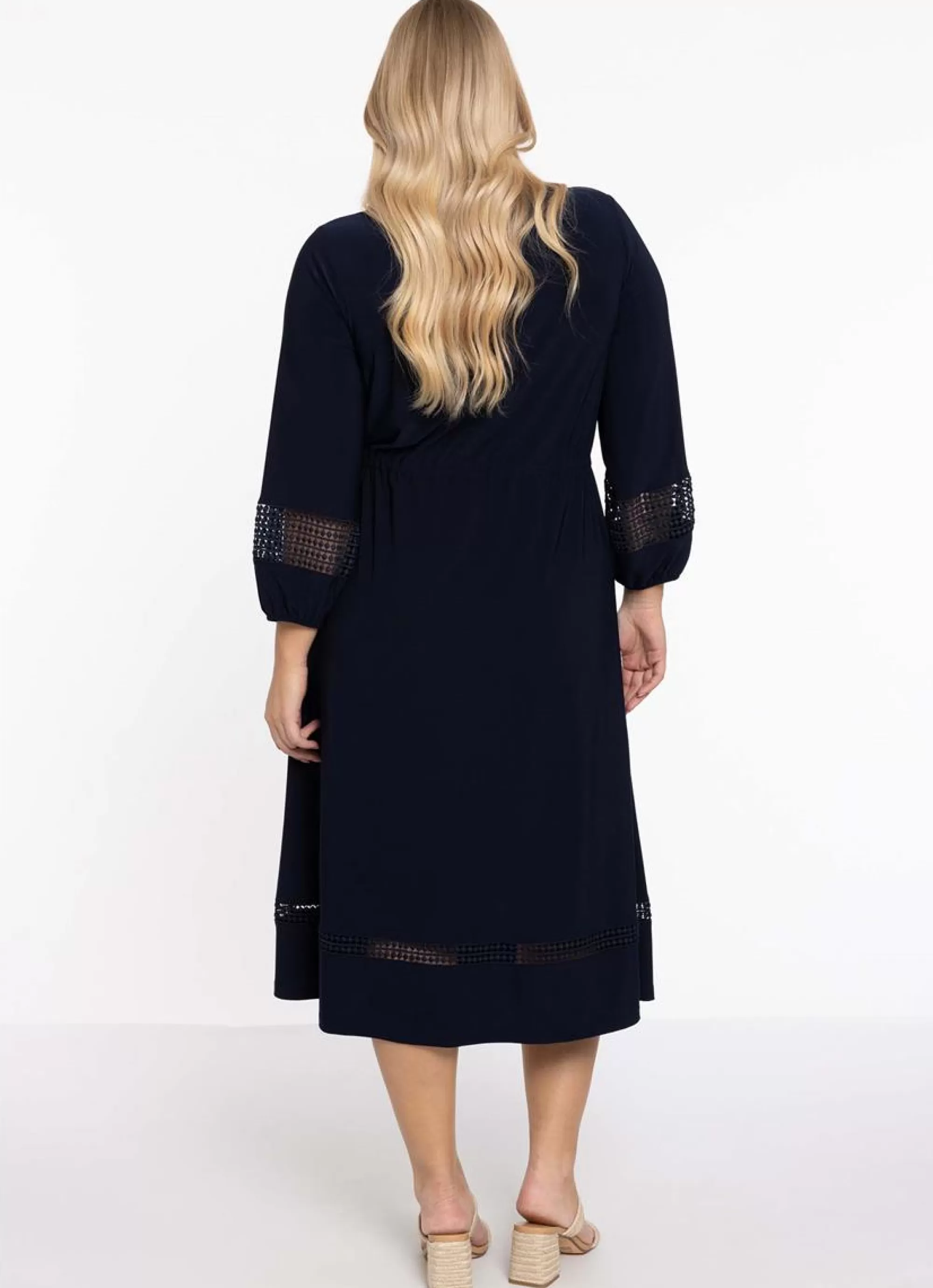 Store Yoek Dress Lace Strips Dolce My237110 - 230 Navy