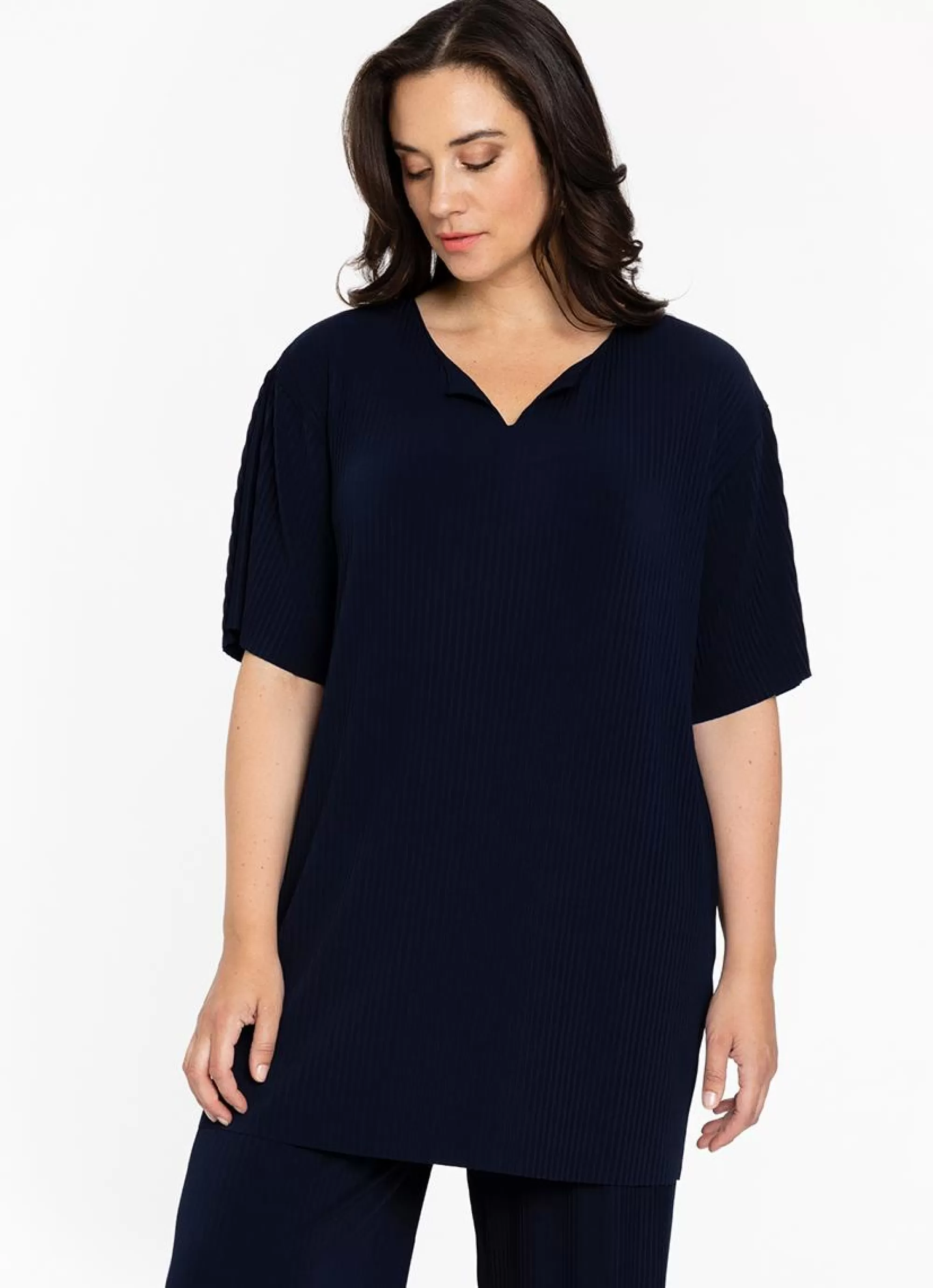 Clearance Yoek Tunic Straight Plisse 2204090 - 230 Navy