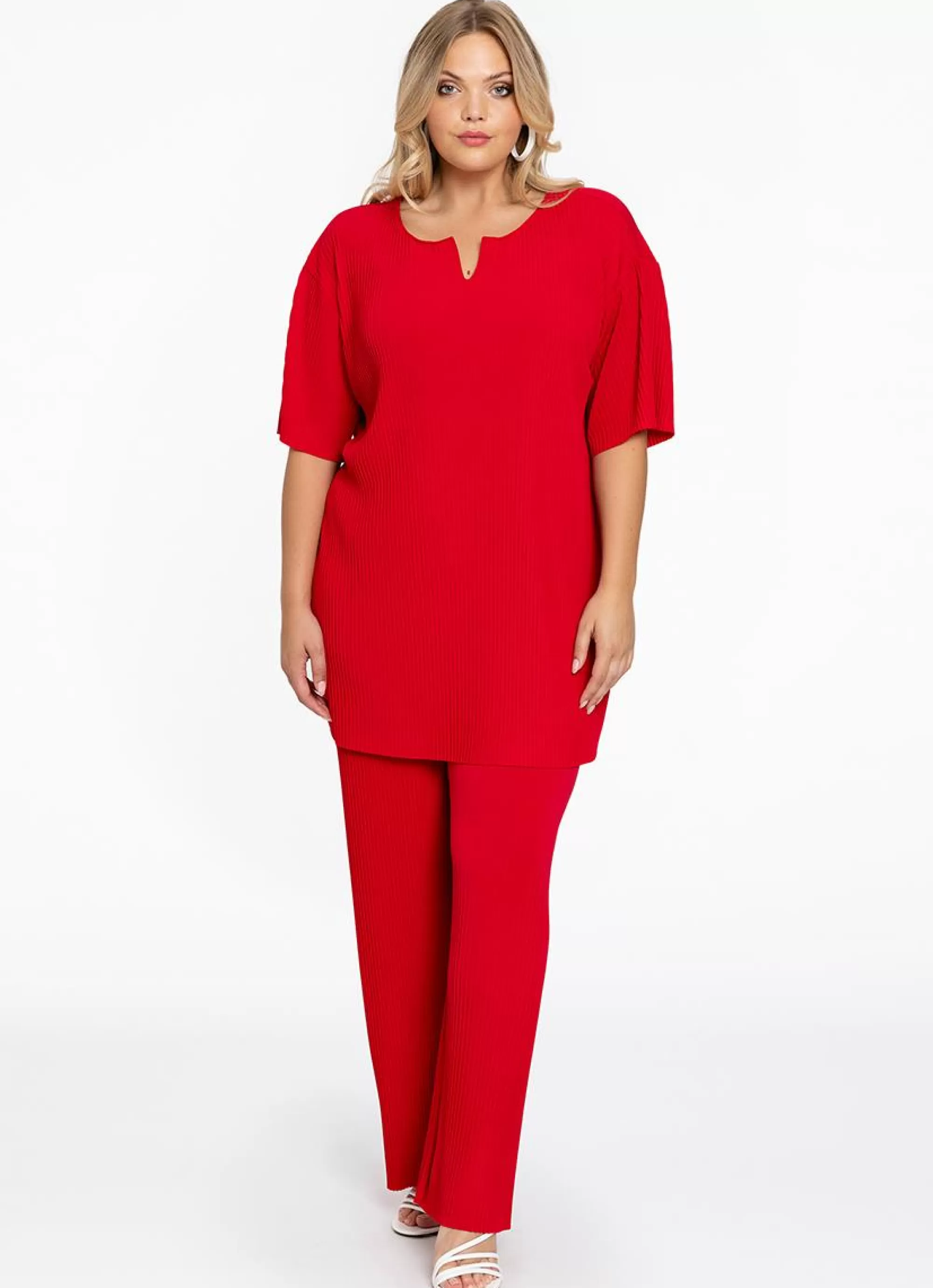 Shop Yoek Tunic Straight Plisse 2204090 - 260 Red